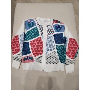 Vintage Orvis Grannycore Knit Cardigan Sweater with Flowers Women's Size Small S